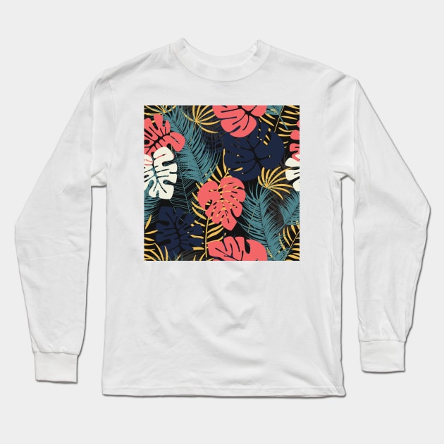 Tropical Leaf Pattern Long Sleeve T-Shirt by martynzero